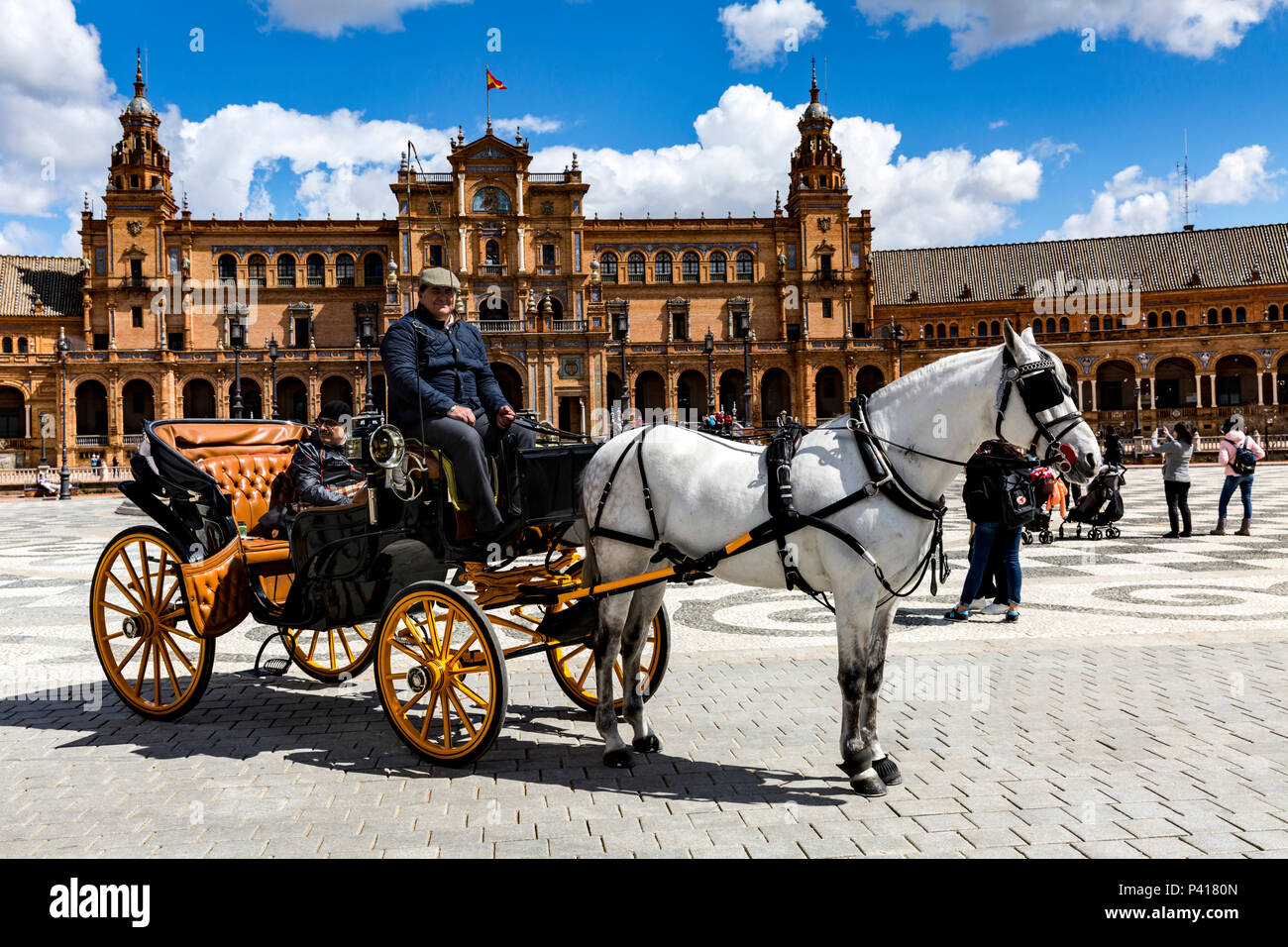 Horse Drawn Carriage, Plaza De Espana, Seville, Andalusia, Spain Stock ...