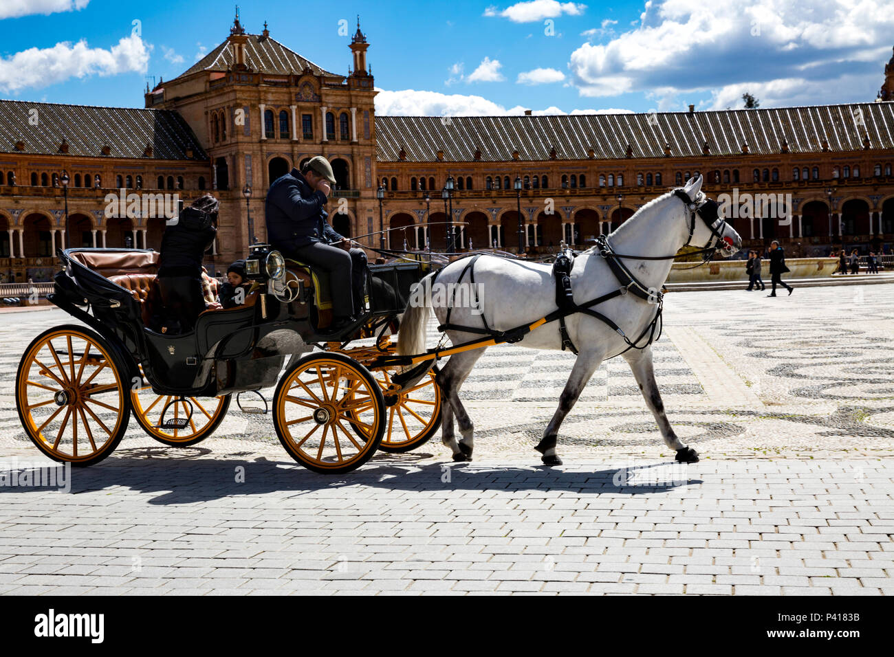 Horse drawn carriage, Plaza de Espana, Seville, Andalusia, Spain Stock