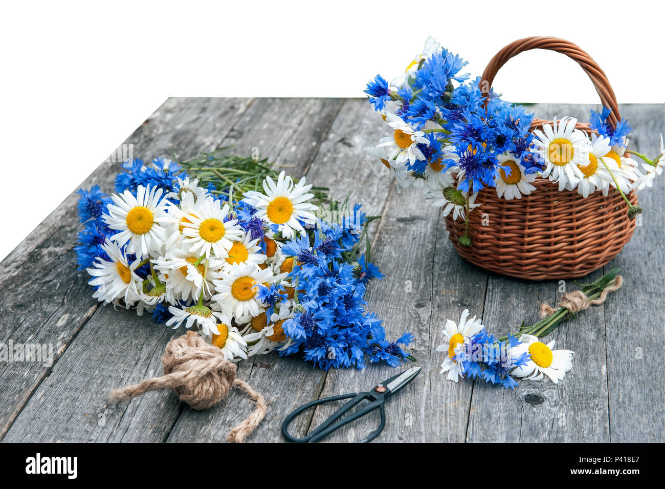 Cute Basket of Daisy and Cornflowers Cute Basket of Daisy and Cornflowers