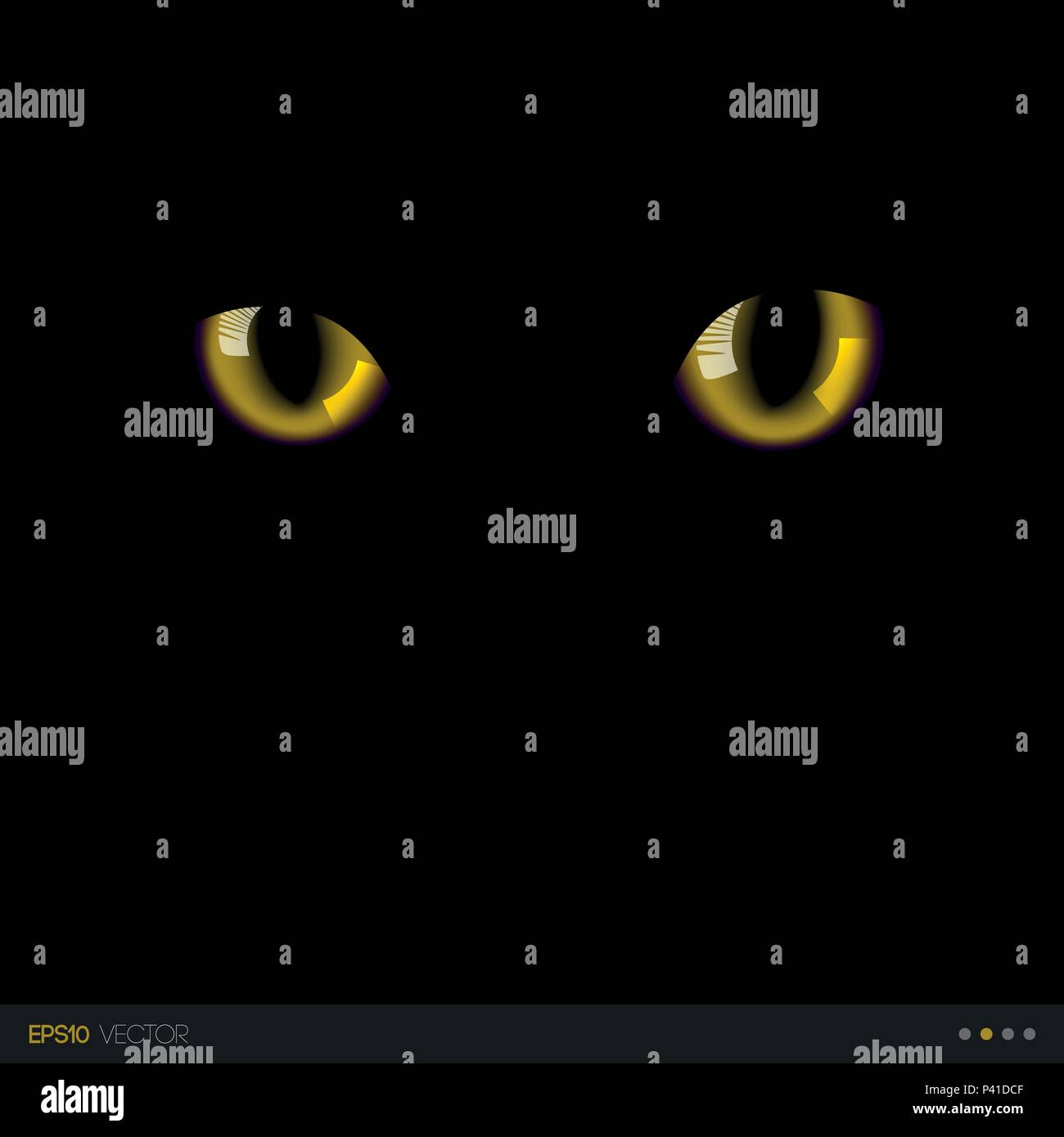 Black cat realistic yellow eyes in darkness. Vector illustration Stock ...