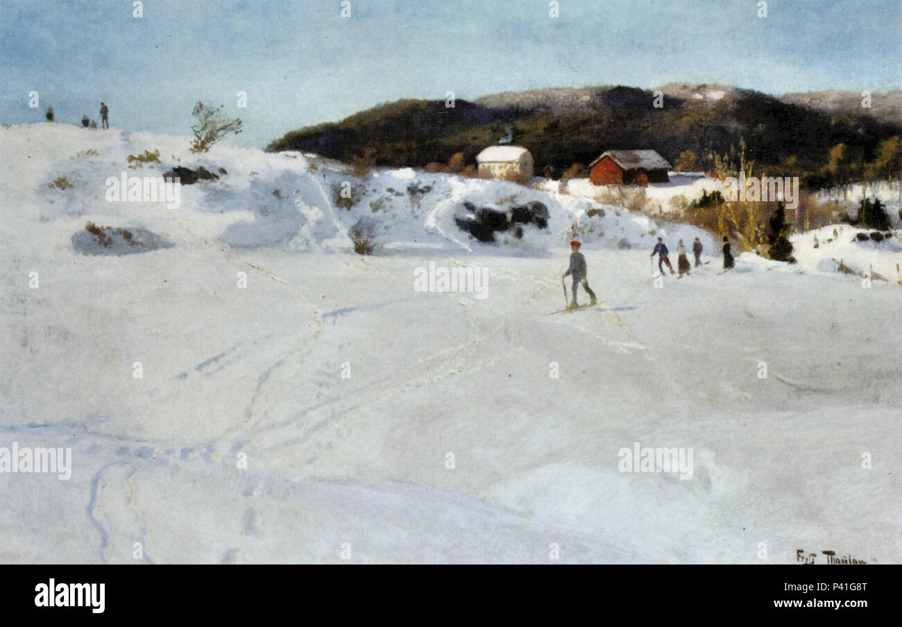 Thaulow  Frits - a Winter Day in Norway (Skilopere) Stock Photo