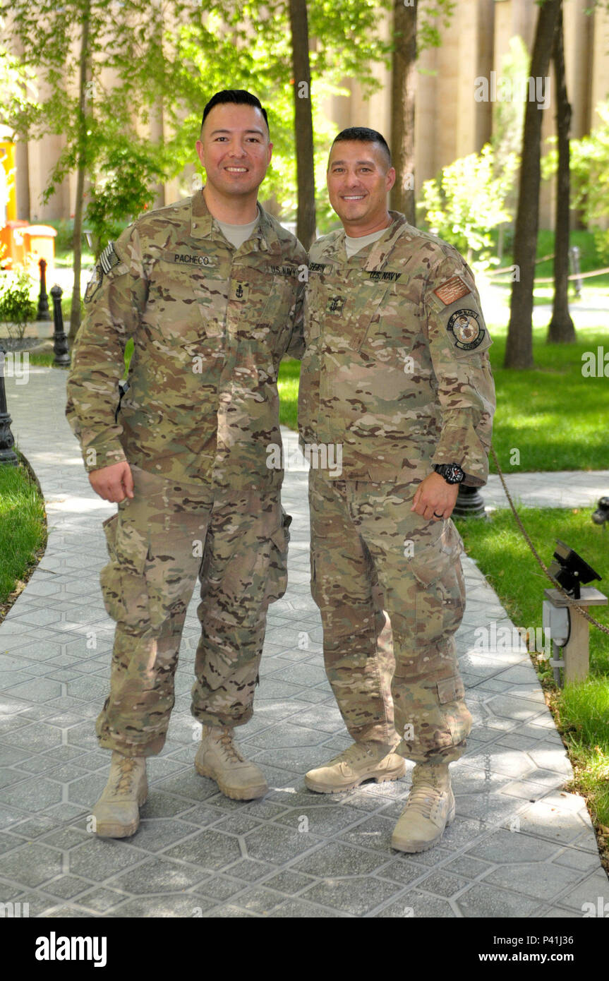 Command Master Chief Bill Sherman Senior Enlisted Leader For Expeditionary Combat Readiness Center Forward Congratulates Lawrence D Pacheco Of Buena Park Ca Who Was Promoted To U S Navy Senior Chief Petty