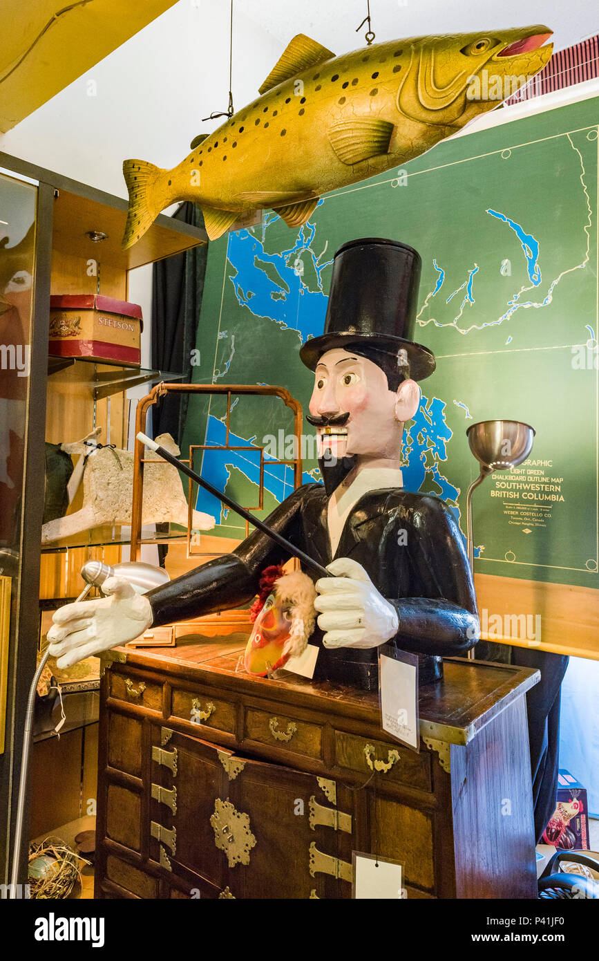 Articulated wooden magician, Bakers Dozen Antiques Store, Main Street, Vancouver, British