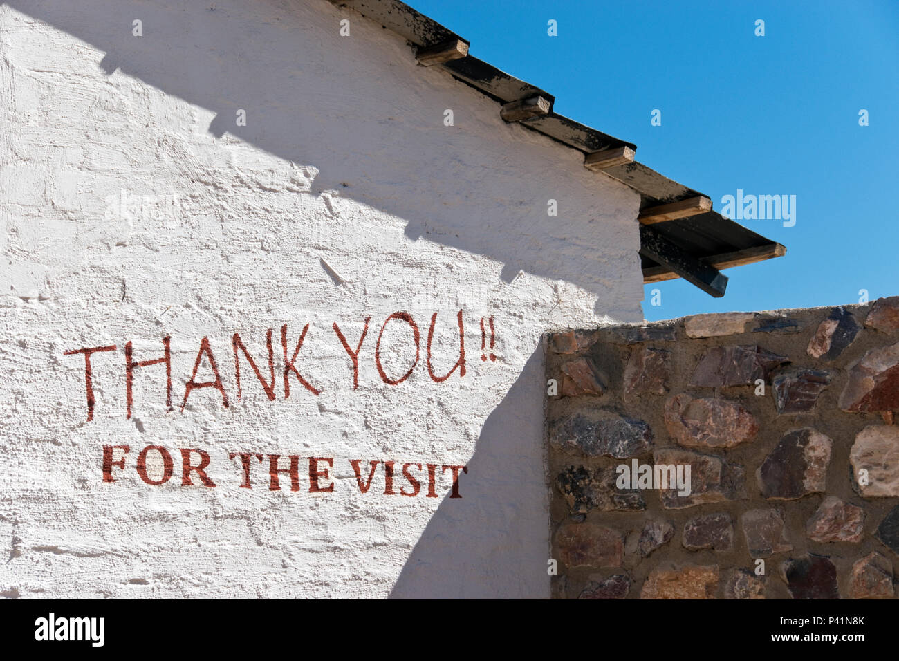 A Thank You sign at the Etotongwe Lodge, Outjo, Namibia, a town that is the gateway to Etosha National Park. Stock Photo