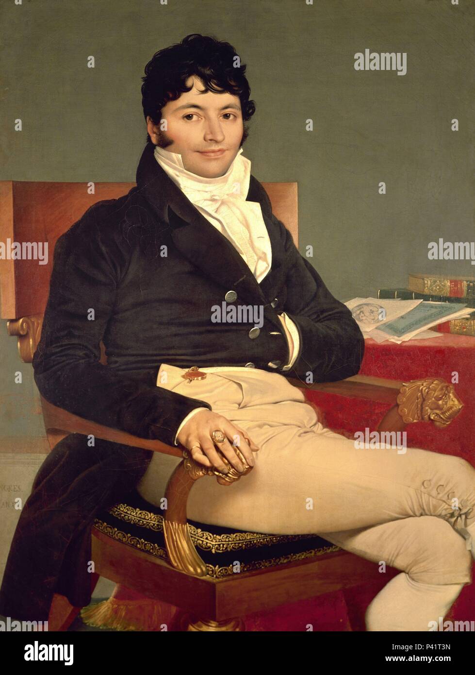 'Portrait of Monsieur Rivière', 1805, Oil on canvas, 116 x 89 cm. Author: Jean Auguste Dominique Ingres (1780-1867). Location: LOUVRE MUSEUM-PAINTINGS, FRANCE. Also known as: FILIBERTO RIVIERE. Stock Photo