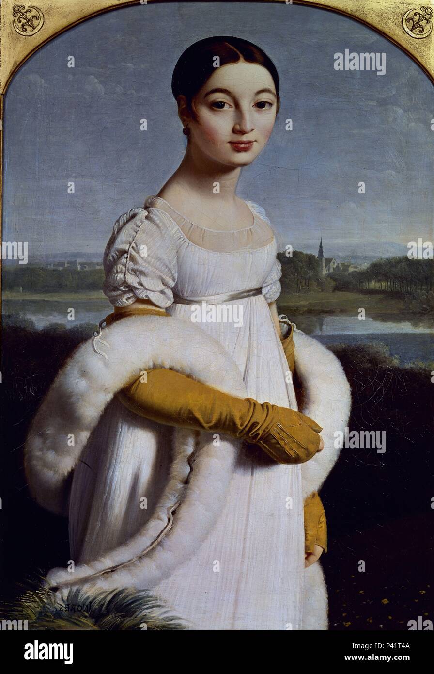MADEMOISELLE RIVIERE - 1805 - O/L - 100x70 - NEOCLASICISMO FRANCES. Author: Jean Auguste Dominique Ingres (1780-1867). Location: LOUVRE MUSEUM-PAINTINGS, FRANCE. Stock Photo
