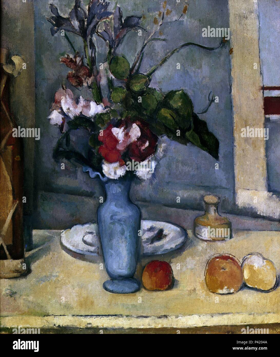 The Blue Vase - 1885/87 - 62x51 cm - oil on canvas - French Post-Impressionism. Author: Paul Cézanne (1839-1906). Location: MUSEE D'ORSAY, FRANCE. Also known as: EL VASO AZUL. Stock Photo