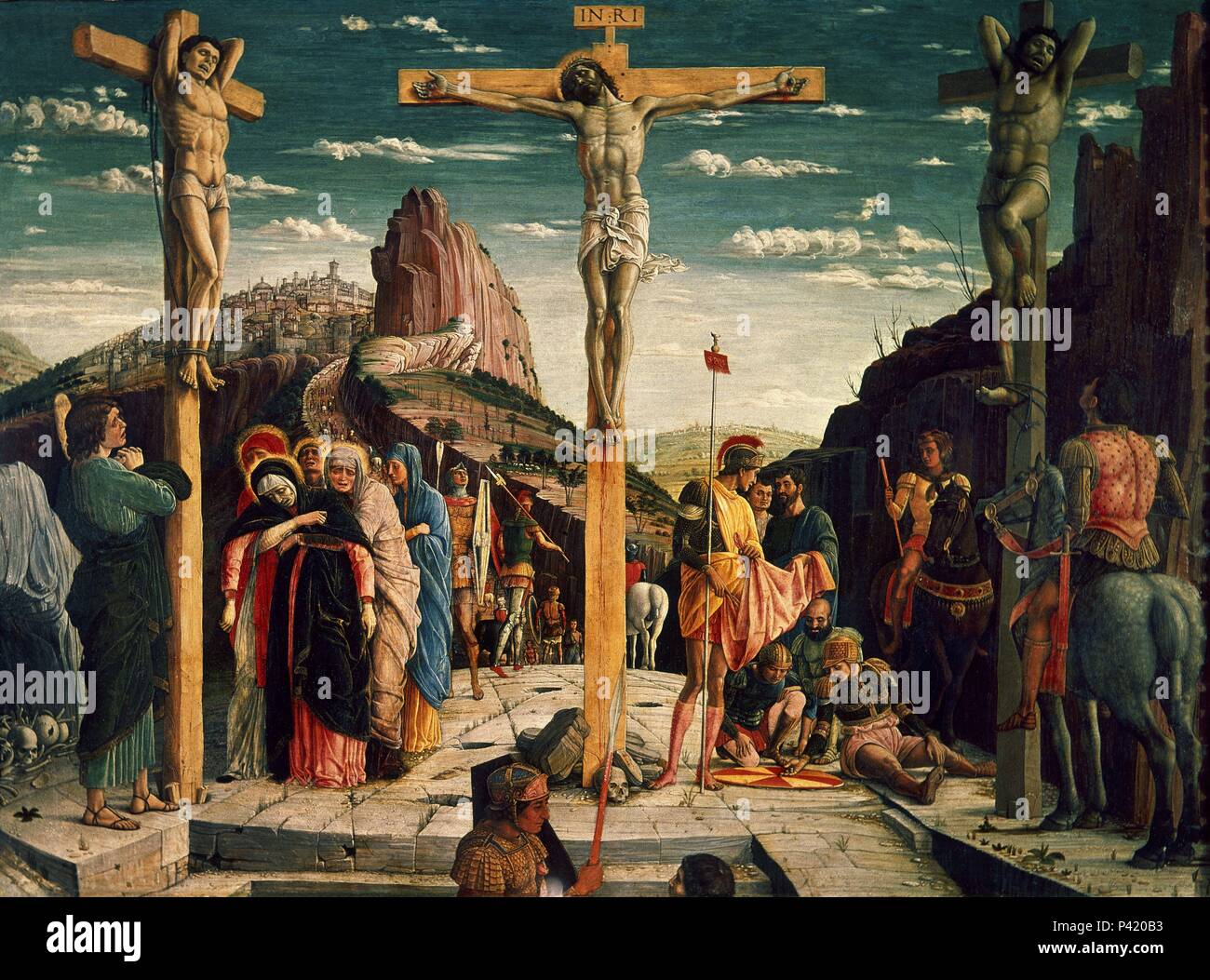 Calvary. Author: Andrea Mantegna (1431-1506). Location: LOUVRE MUSEUM-PAINTINGS, FRANCE. Also known as: EL CALVARIO. Stock Photo
