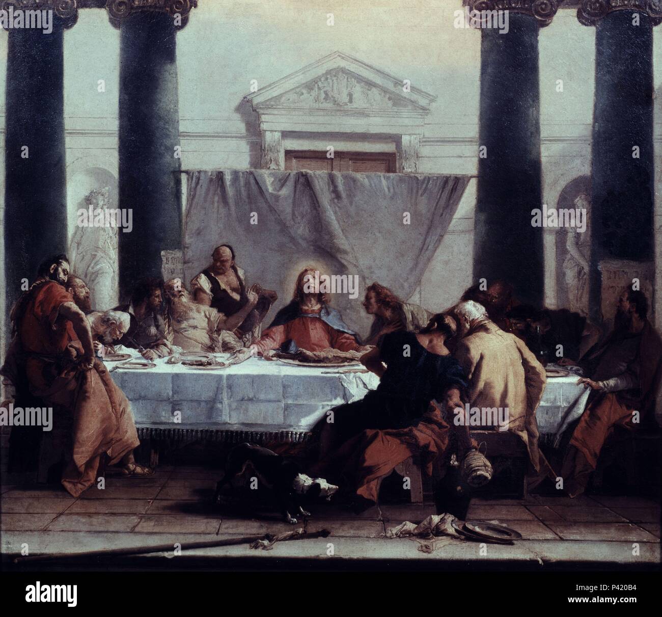 The Last Supper - 1745/50 - 80,5x89,5 cm - oil on canvas. Author: Giambattista Tiepolo (1696-1770). Location: LOUVRE MUSEUM-PAINTINGS, FRANCE. Also known as: LA ULTIMA CENA. Stock Photo