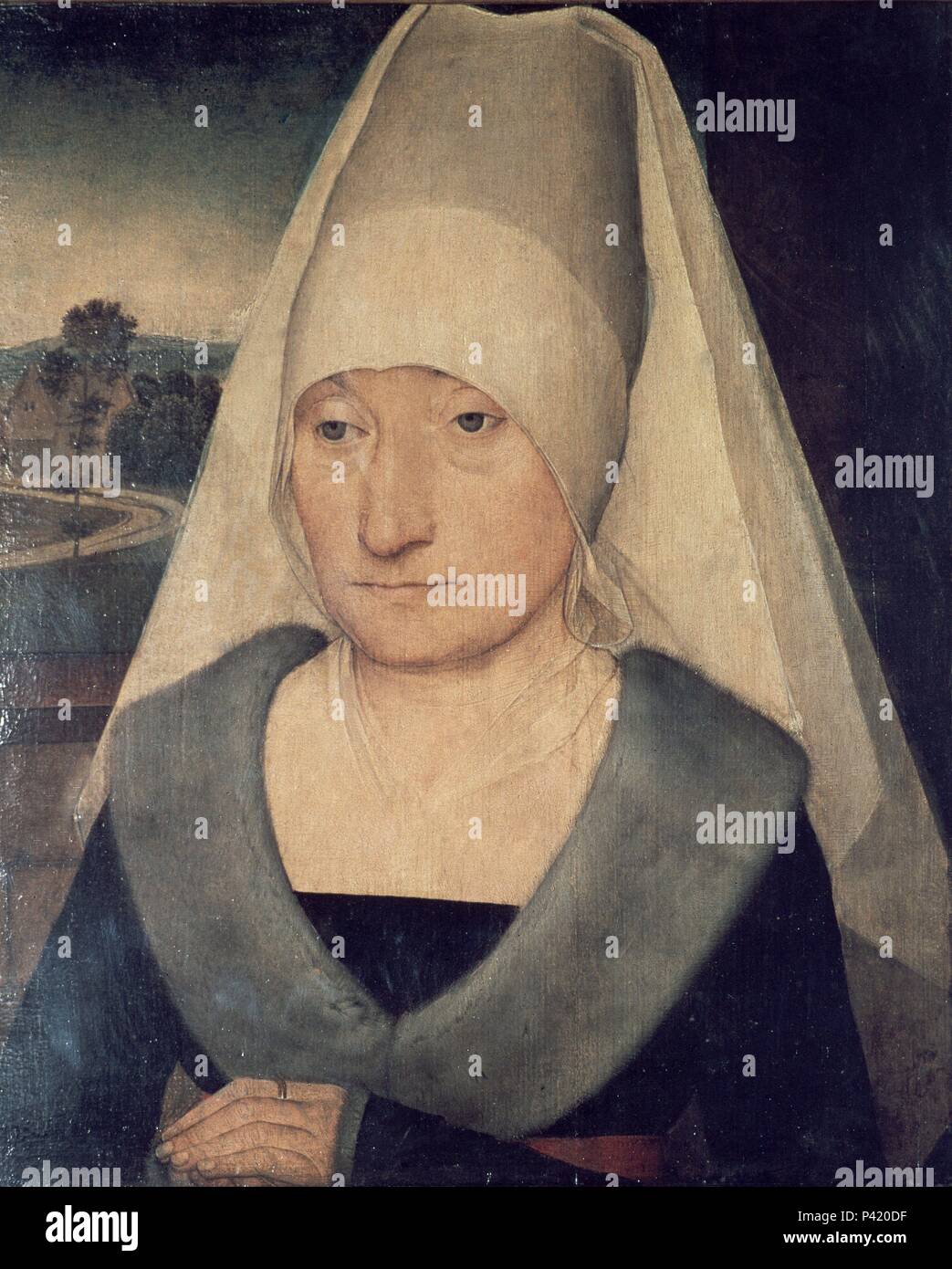 Portrait of an Old Woman - 15th century - 35x29,2 cm - oil on panel. Author: Hans Memling (c. 1433-1494). Location: LOUVRE MUSEUM-PAINTINGS, FRANCE. Also known as: RETRATO DE MUJER. Stock Photo