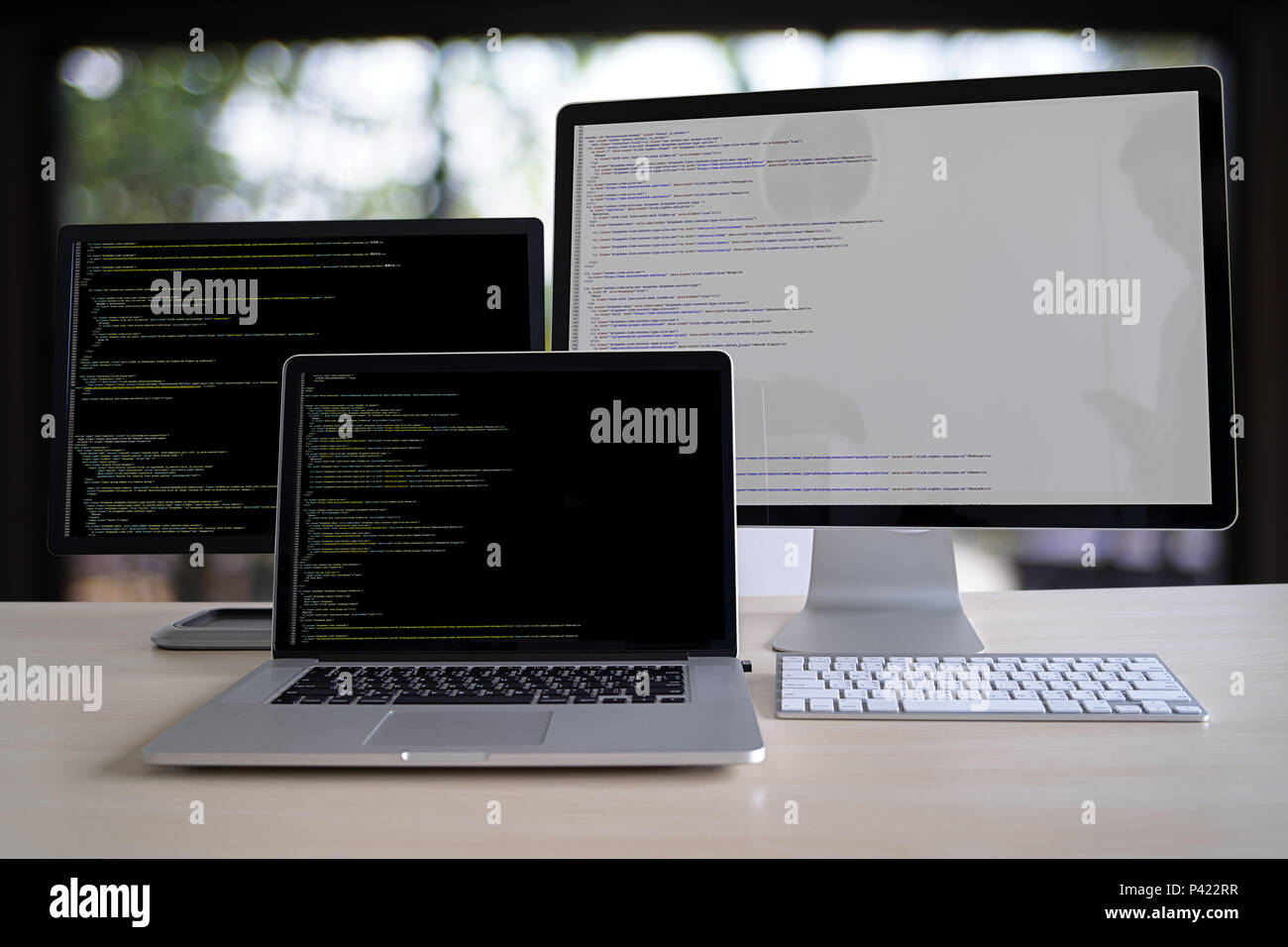 Programmer working Developing programming technologies Web Design Online Technology Stock Photo