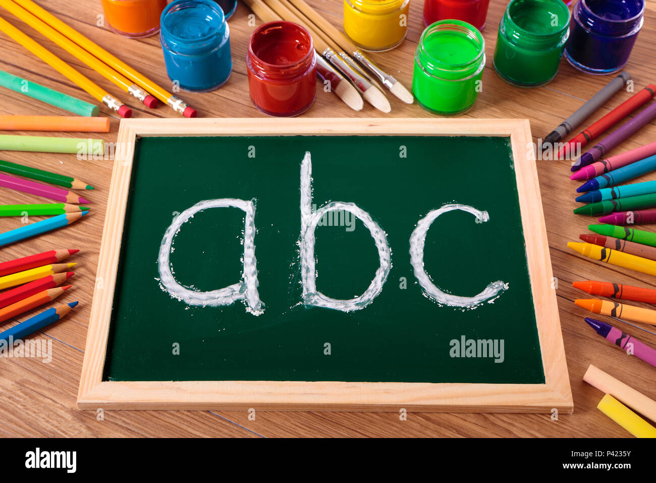 Color Chalk On Chalkboard Background Education Stock Photo 757916065