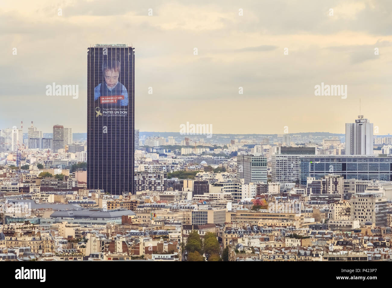 Paris, France - October 8, 2017 : aerial view of Paris with its typical building and the Montparnasse tower on a fall day Stock Photo