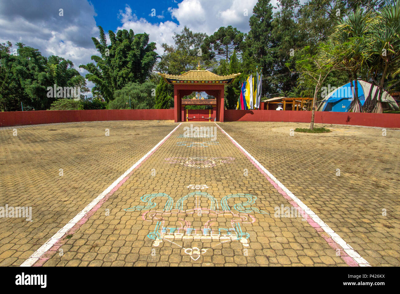 Templo Chagdud Gonpa Odsal Ling, Templo Budista Tibetano, Cotia, São Paulo. Stock Photo