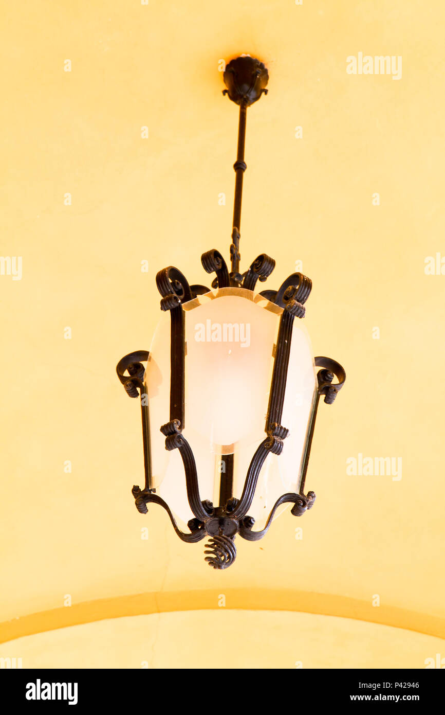 Crystal Luster Colonial Style On A Ceiling Trinidad Cuba Stock