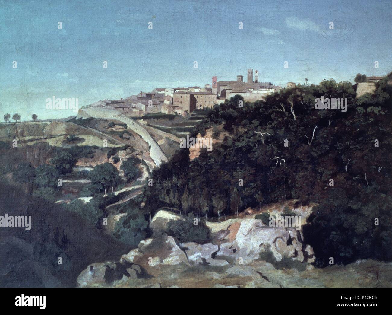 Volterra - 1834 - 70,5x94 cm - oil on canvas. Author: Jean Baptiste Camille Corot (1796-1875). Location: LOUVRE MUSEUM-PAINTINGS. Also known as: VOLTERRA. Stock Photo