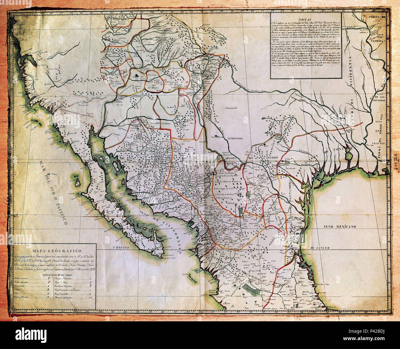 MAPA DE MEXICO-1779-PROVINCIAS DE ANTIGUA,CALIFORNIA,SONORA. Location: MUSEO NAVAL / MINISTERIO DE MARINA, MADRID, SPAIN. Stock Photo