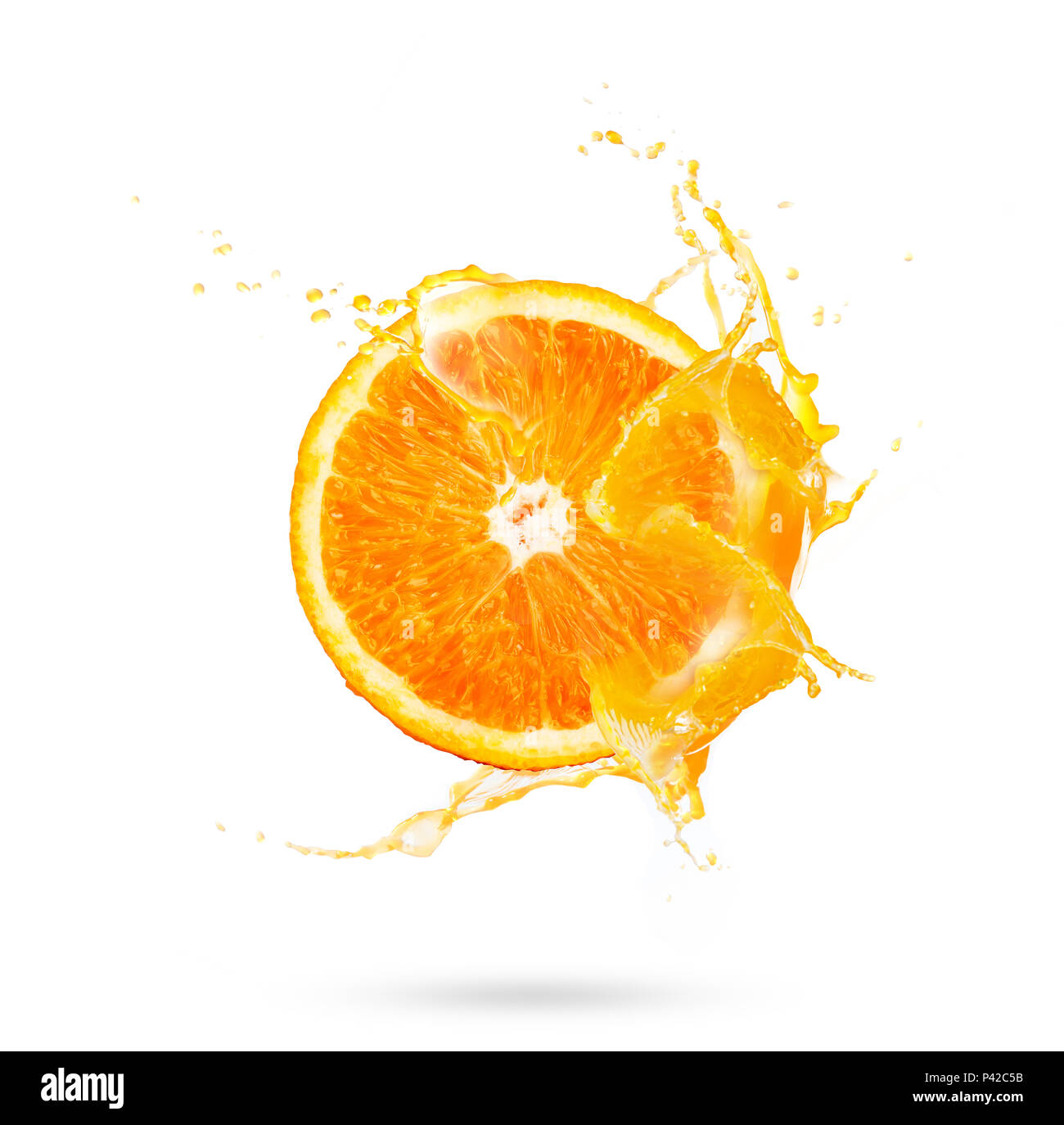 Fresh slide half of ripe orange fruit with orange juice splash water  isolated on white background Stock Photo - Alamy