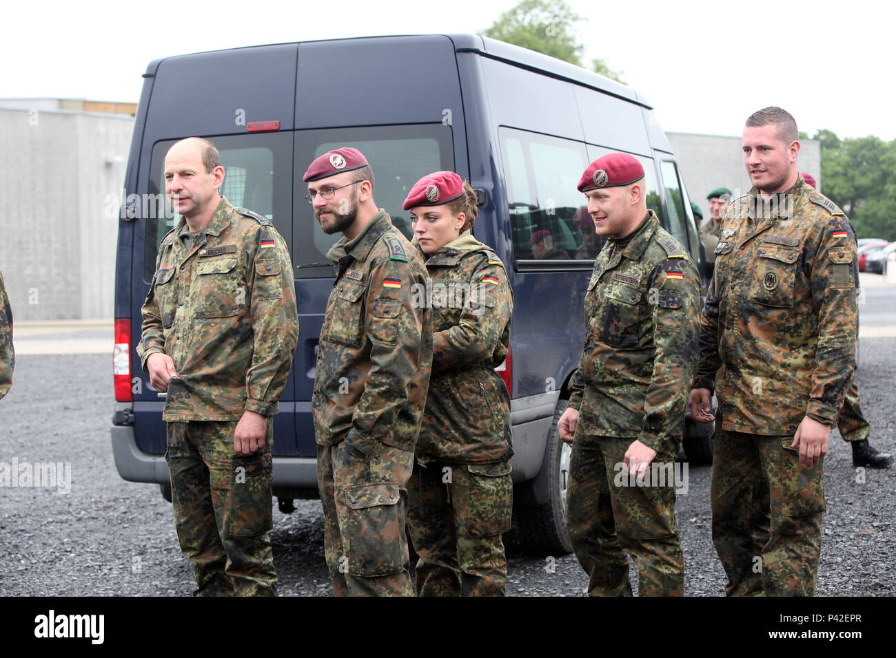 U.S. Army Soldiers and German Soldiers visit Pointe du Hoc, France, June 1,  2016. The World War II Pointe du Hoc Ranger Monument is located on a cliff  eight miles west of