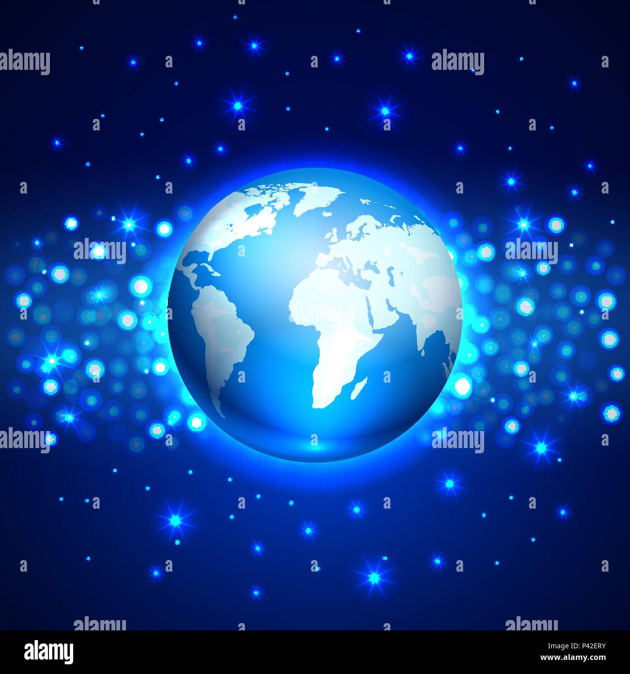 Planet globe Earth on the blue space background, vector illustration ...