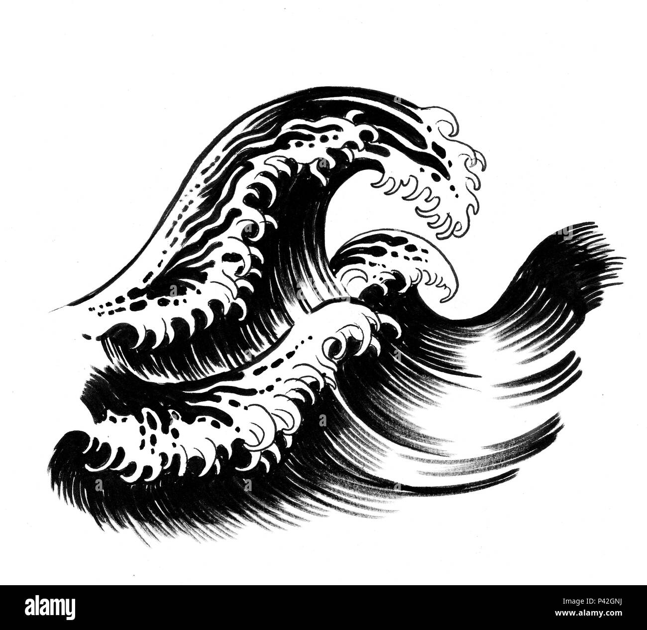 Dessin Vagues Noir Et Blanc Big waves. Ink black and white Japanese styled drawing Stock Photo - Alamy