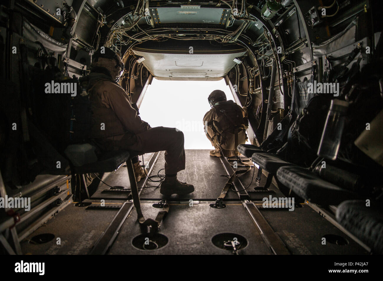 SOUTHERN CALIFORNIA Two crew chiefs with Marine Medium Tiltrotor