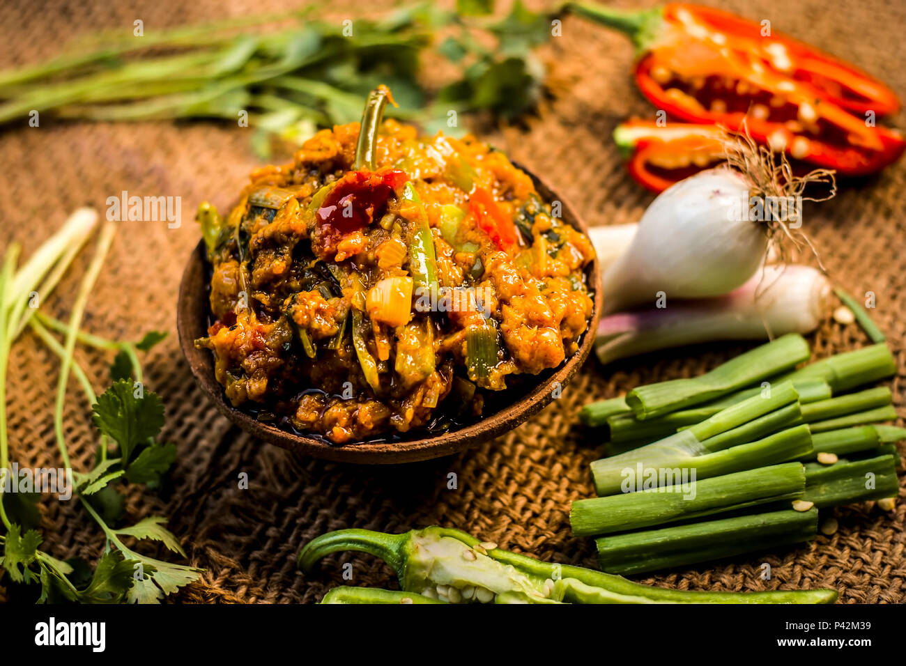 Close up of Indian Dish eaten in winter season Baingan ka Bharta with
