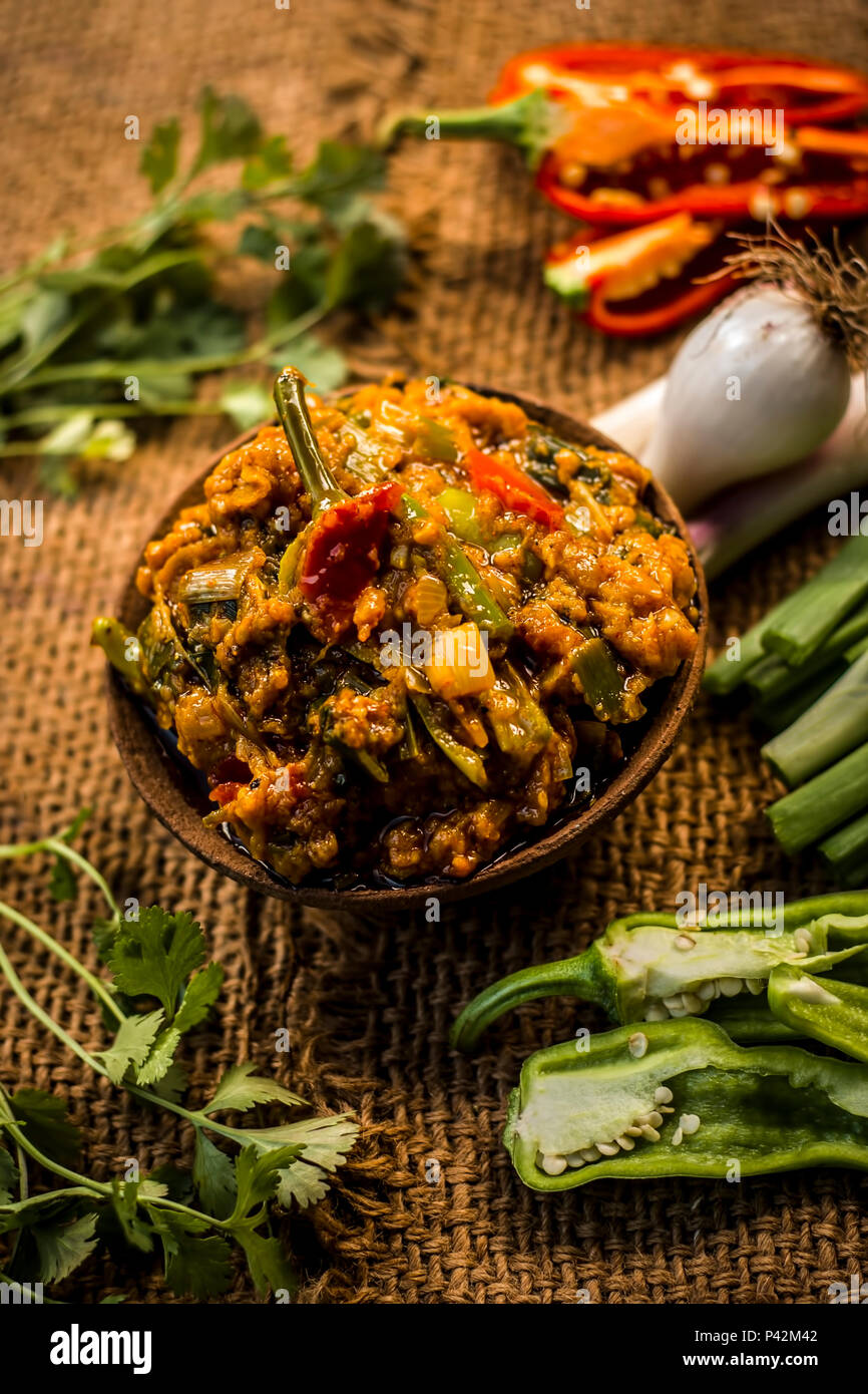 Close up of Indian Dish eaten in winter season Baingan ka Bharta with