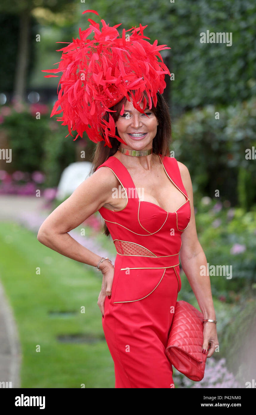 Lizzie Cundy poses for photographers on day two of Royal Ascot at Ascot
