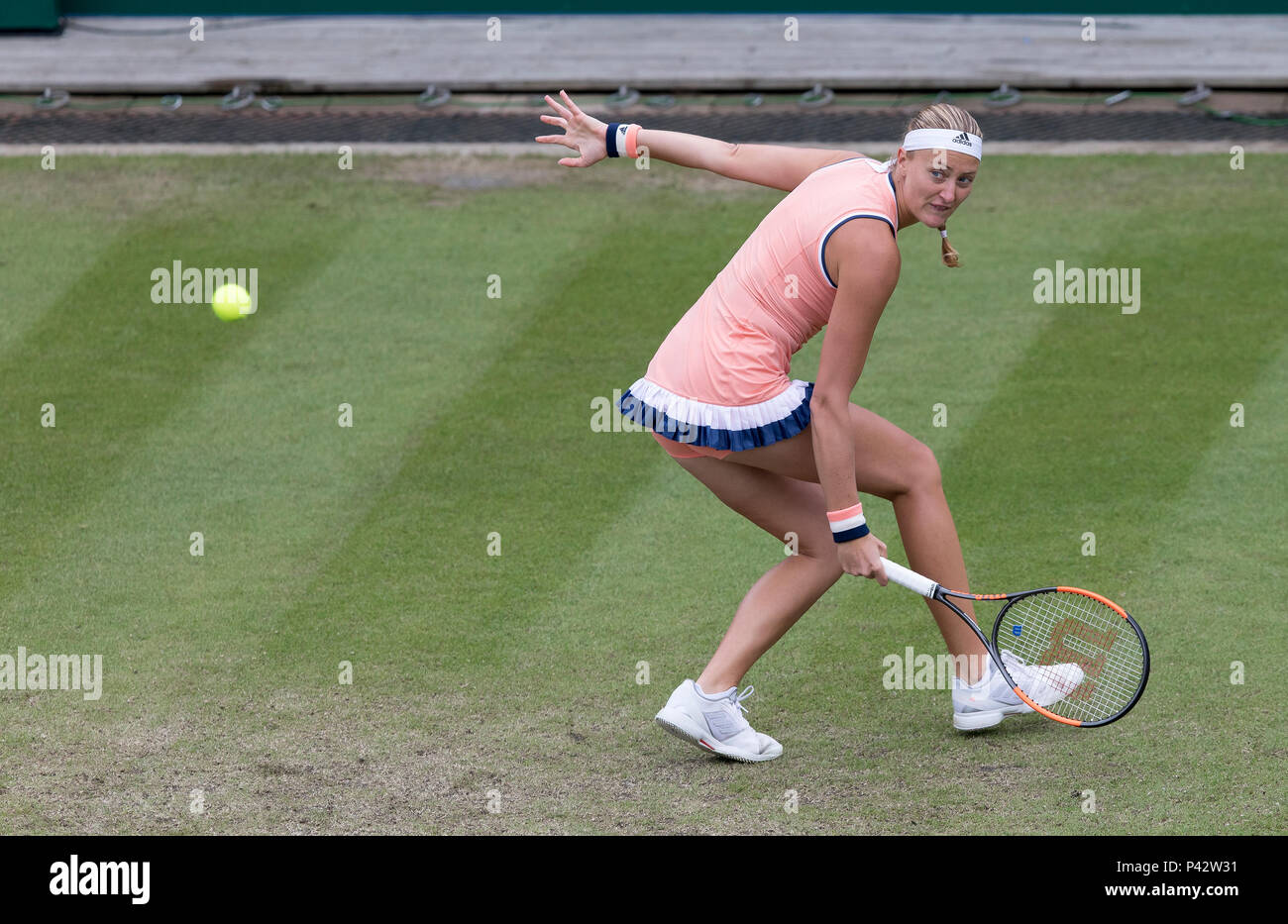 Birmingham, UK. 20th June 2018. Kristina Mladenovic of France in action against Magdalena Rybarikova of Slovakia during the Nature Valley Classic WTA Tour event at Edgbaston Priory Club, Birmingham, UK on Wednesday 20th June 2018. Credit: James Wilson/Alamy Live News Stock Photo