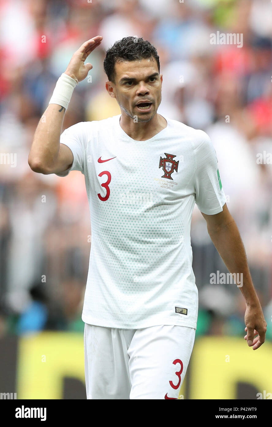 Moscow, Russia. 20th June, 2018. Pepe of Portugal reacts during a Group B match between Portugal and Morocco at the 2018 FIFA World Cup in Moscow, Russia, June 20, 2018. Credit: Xu Zijian/Xinhua/Alamy Live News Stock Photo