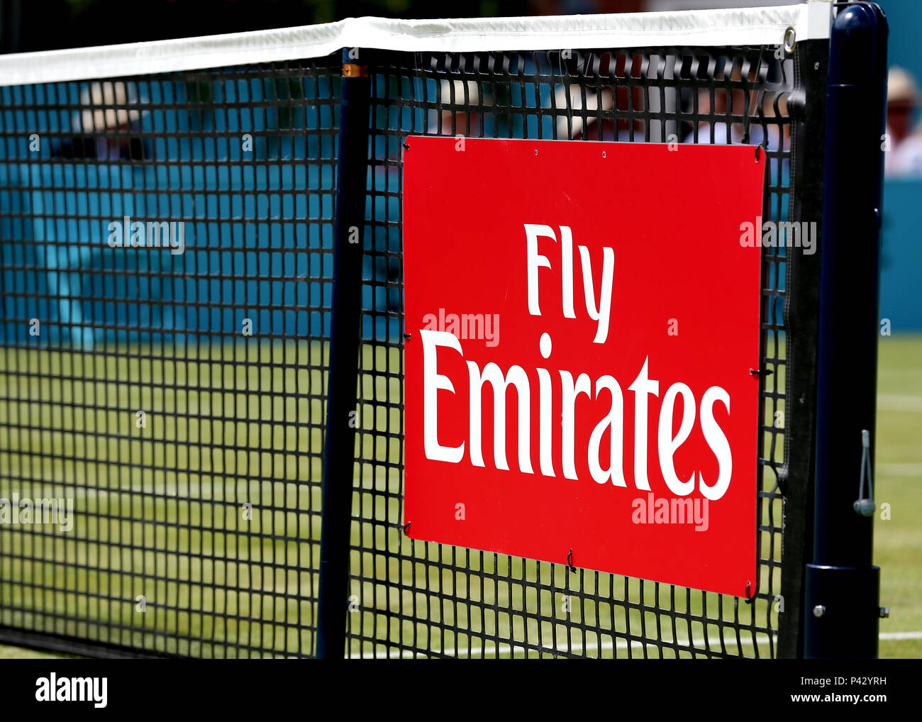 Queens Club, London, UK. 20th June, 2018. The Fever Tree Tennis  Championships; Fly Emirates sponsor on
