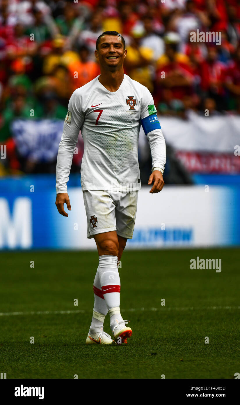 Luzhniki Stadium, Moscow, Russia. 20th June, 2018. FIFA World Cup Football, Group B, Portugal versus Morocco; Cristiano Ronaldo of Portugal with a wry smile after a missed goal scoring chance Credit: Action Plus Sports/Alamy Live News Stock Photo