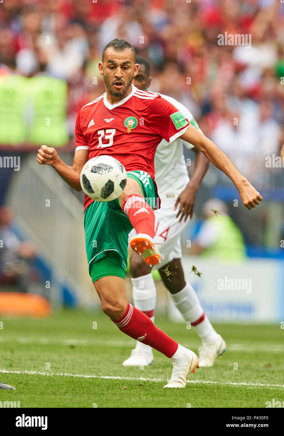 Moscow, Russia. 20th June, 2018. Portugal - Morocco, Soccer, Moscow, June 20, 2018 Mehdi CARCELA, Morocco Nr.23  compete for the ball, tackling, duel, header against William CARVALHO, Por 14  PORTUGAL - MOROCCO 1-0 FIFA WORLD CUP 2018 RUSSIA, Group stage , Season 2018/2019,  June 20, 2018 L u z h n i k i Stadium in Moscow, Russia.  © Peter Schatz / Alamy Live News Credit: Peter Schatz/Alamy Live News Stock Photo