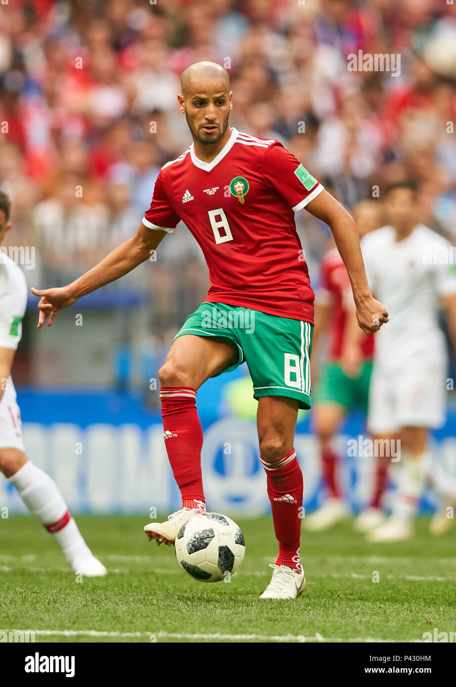 Moscow, Russia. 20th June, 2018. Portugal - Morocco, Soccer, Moscow, June  20, 2018 Karim EL AHMADI, Morocco Nr.8 drives, controls the ball, action,  full-size, Single action with ball, full body, whole figure,