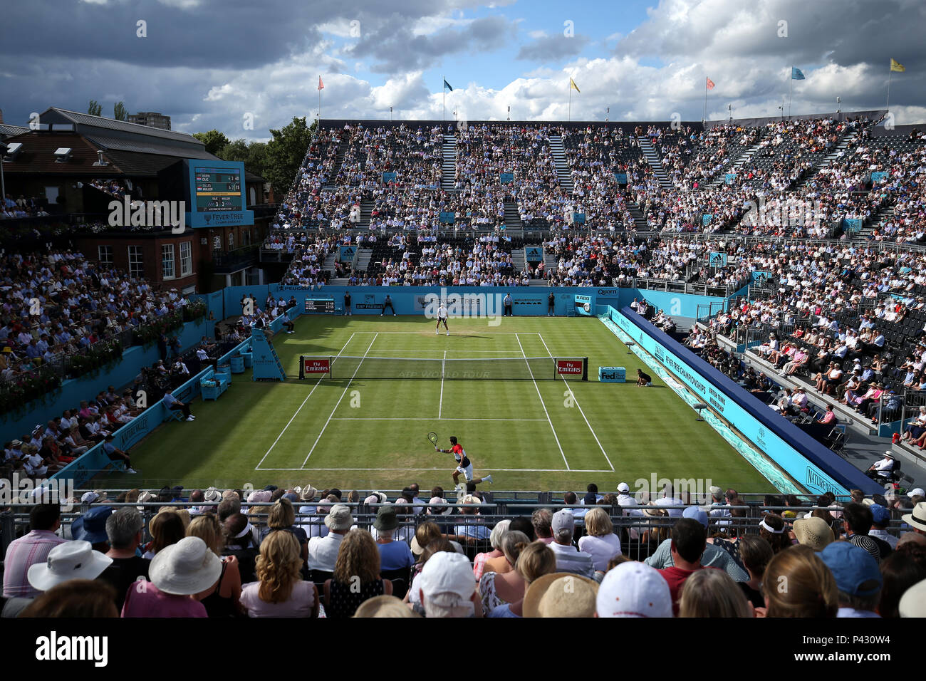 Queens Club, London, UK. 20th June, 2018. The Fever Tree Tennis  Championships; Marin Cilic (CRO) with a backhand shot as the massed crowds  watch inside the Queens Club Credit: Action Plus Sports/Alamy