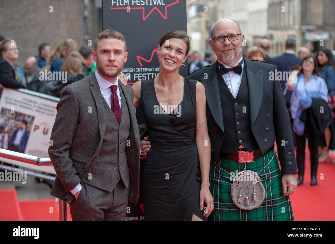 Edinburgh, UK. 20 June 2018. The Edinburgh International Film Festival Opening Night Premiere features the film Puzzle. Directed by Mark Turtletaub it stars Kelly Macdonald and Irrfan Khan.   Pictured: Robert Florence, Anna Ularu and Jason Connery Credit: Rich Dyson/Alamy Live News Stock Photo