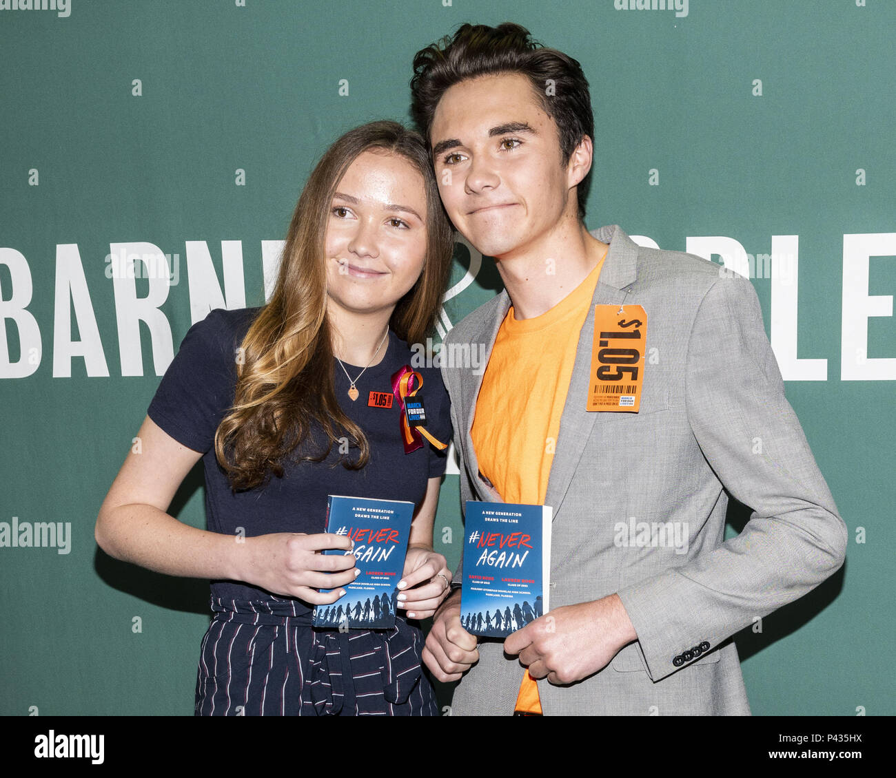 New York, NY, USA. 20th June, 2018. DAVID HOGG, recent graduate of Marjory Stoneman Douglas High School in Parkland, Florida and LAUREN HOGG, co-author with David of #NeverAgain: A New Generation Draws the Line, at the Barnes & Noble book store in Union Square in New York City on June 20, 2018 Credit: Michael Brochstein/ZUMA Wire/Alamy Live News Stock Photo