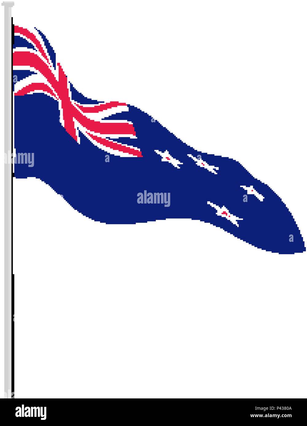 Waving national New Zealand flag. Banner template with white background