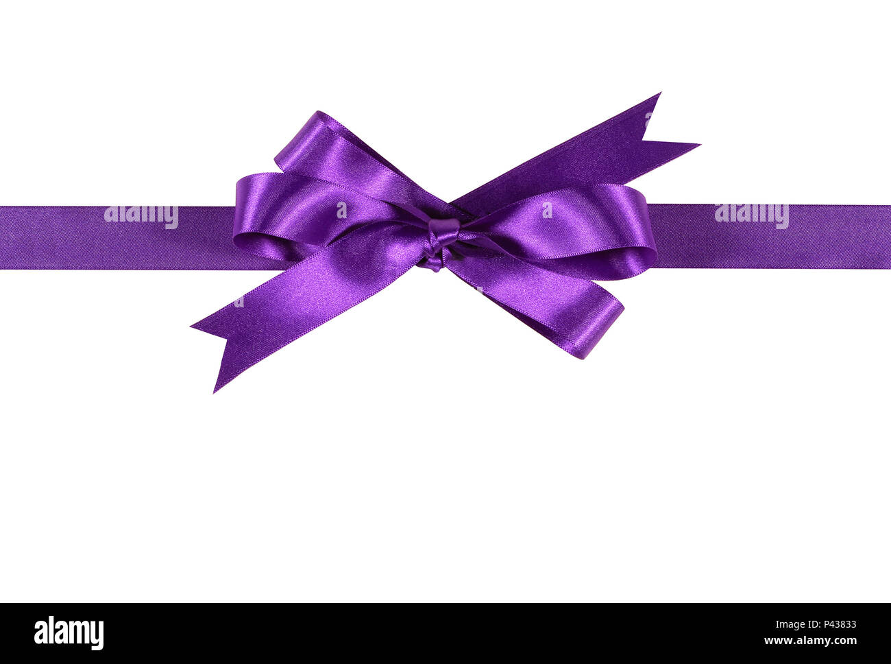 Purple gift ribbon and bow isolated on white background horizontal ...