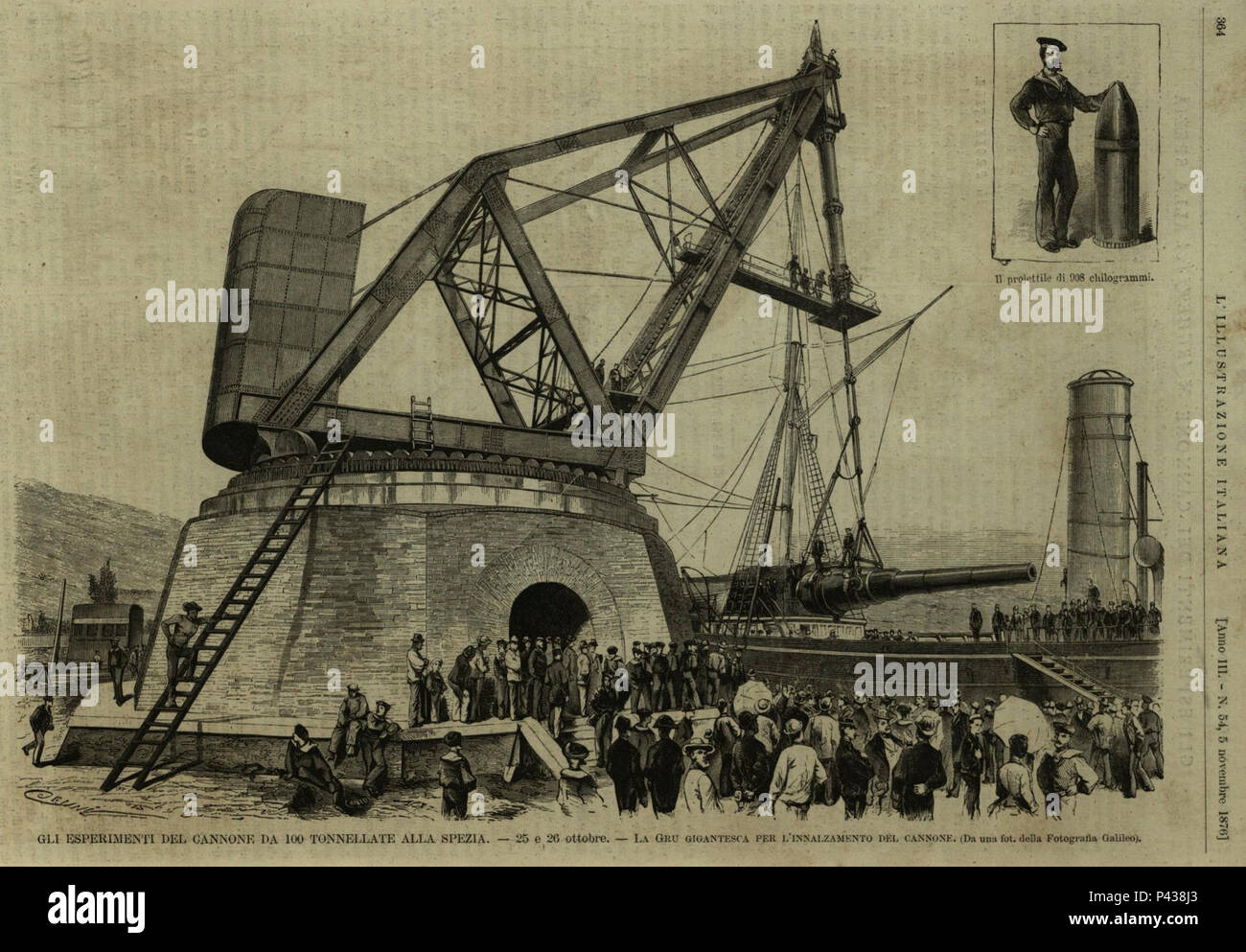 100 ton gun arriving in Italy - L'Illustrazione Italiana - 1876. Stock Photo