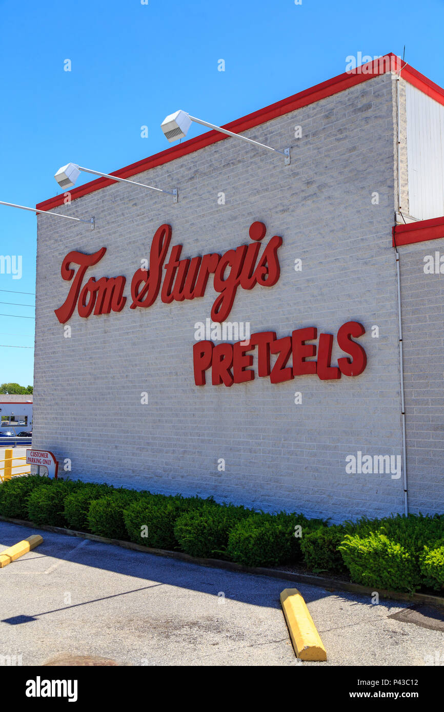 Reading, PA, USA June 14, 2018 The Sign at Tom Sturgis Pretzels, a