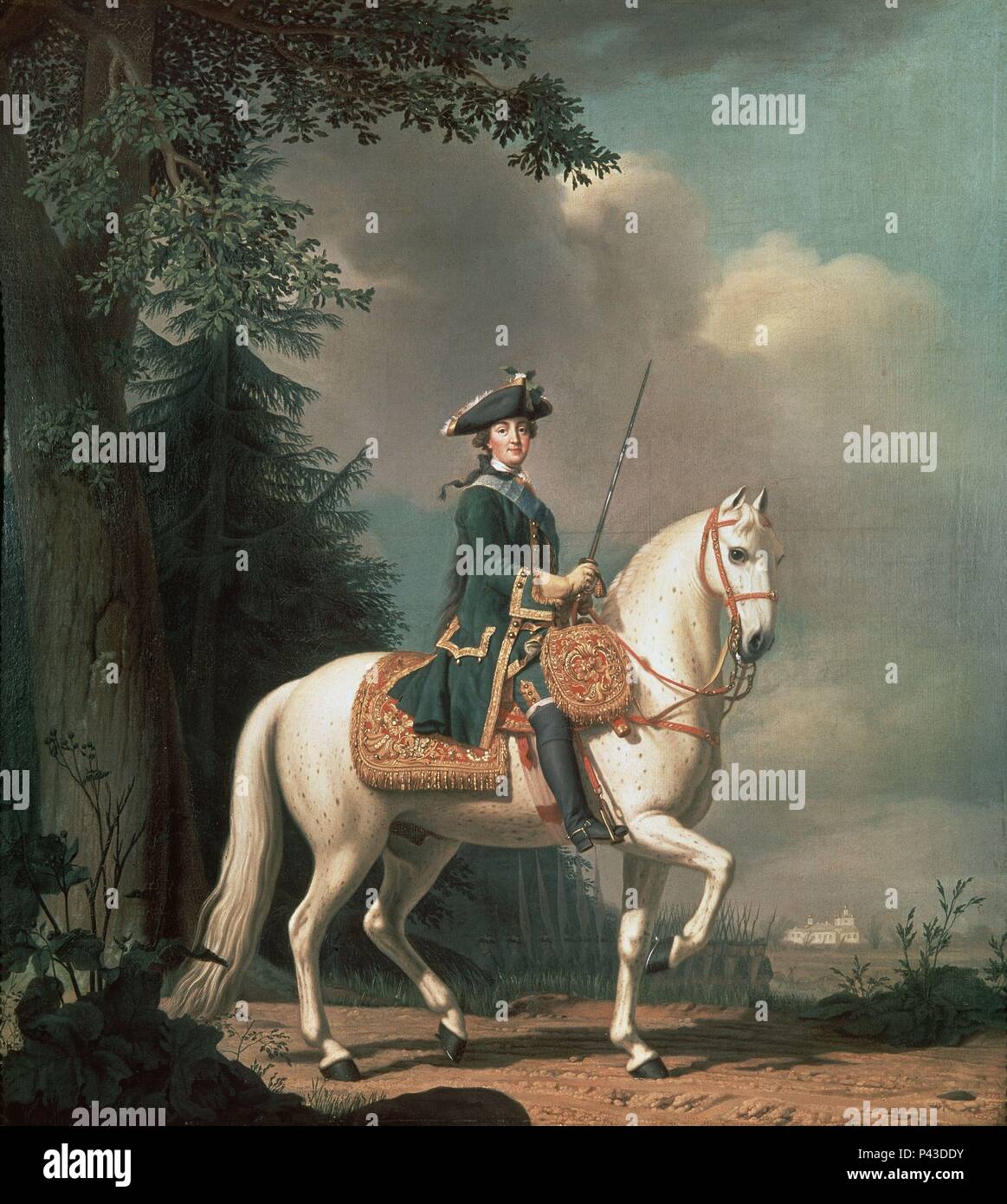 Equestrian Portrait of Catherine II (1729-96) the Great of Russia - 18th  century - oil on canvas. Author: Vigilius Erichsen (1722-1782). Location:  MUSEUM OF FINE ARTS, CHARTRES, FRANCE. Also known as: RETRATO