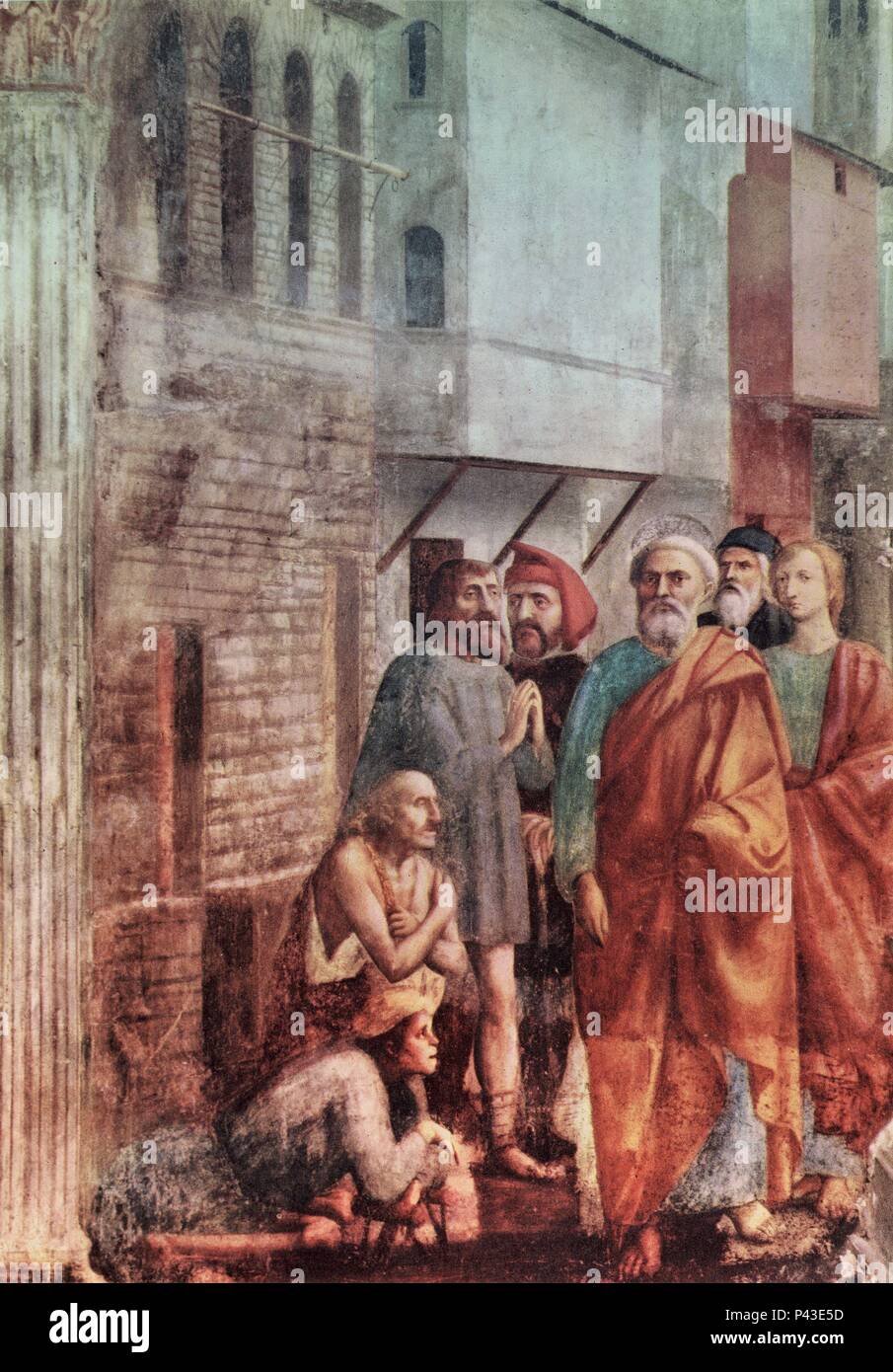 CAPILLA BRANCACCI - SAN PEDRO CURANDO A LOS ENFERMOS - SIGLO XV - RENACIMIENTO ITALIANO. Author: Masaccio (1401-1428). Location: IGLESIA DE SANTA MARIA DEL CARMINE, FLORENZ. Stock Photo