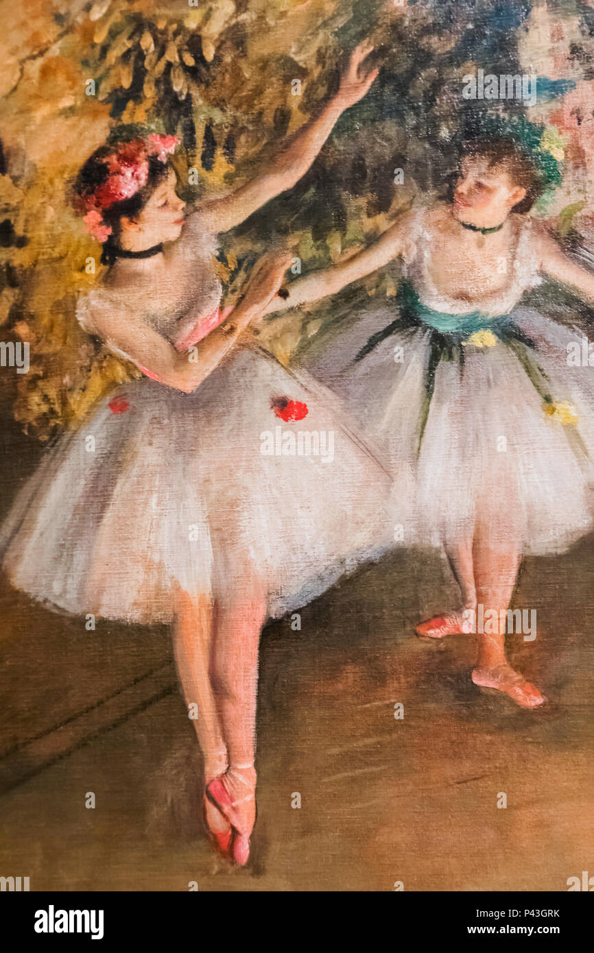 Painting of Two Dancers on a Stage by Edgar Degas dated 1879 Stock Photo
