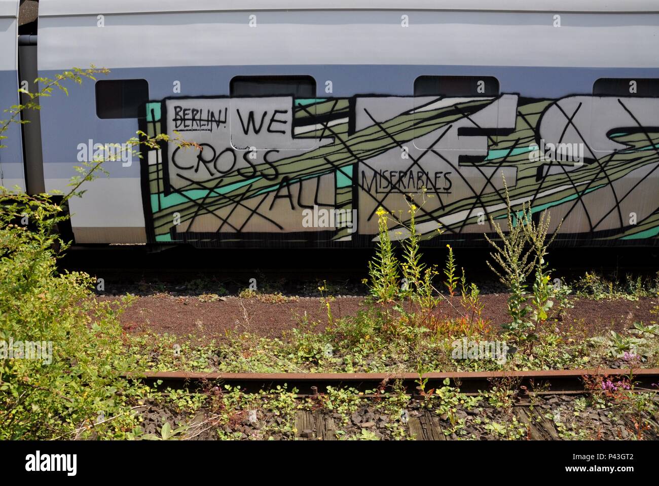 Graffiti on Talgo train on 22.07.2012 in Hamm - Germany. | usage worldwide Stock Photo