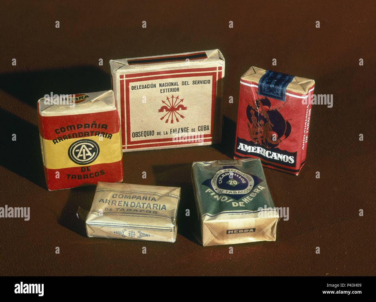 Spanish Civil War (1936-1939). Different Types of Tobacco of the Time.  Diferentes tipos de tabaco de la epoca. Madrid, Civil War Exhibition.  Location: EXPOSICION DE LA GUERRA CIVIL ESPAÑOLA, MADRID, SPAIN Stock