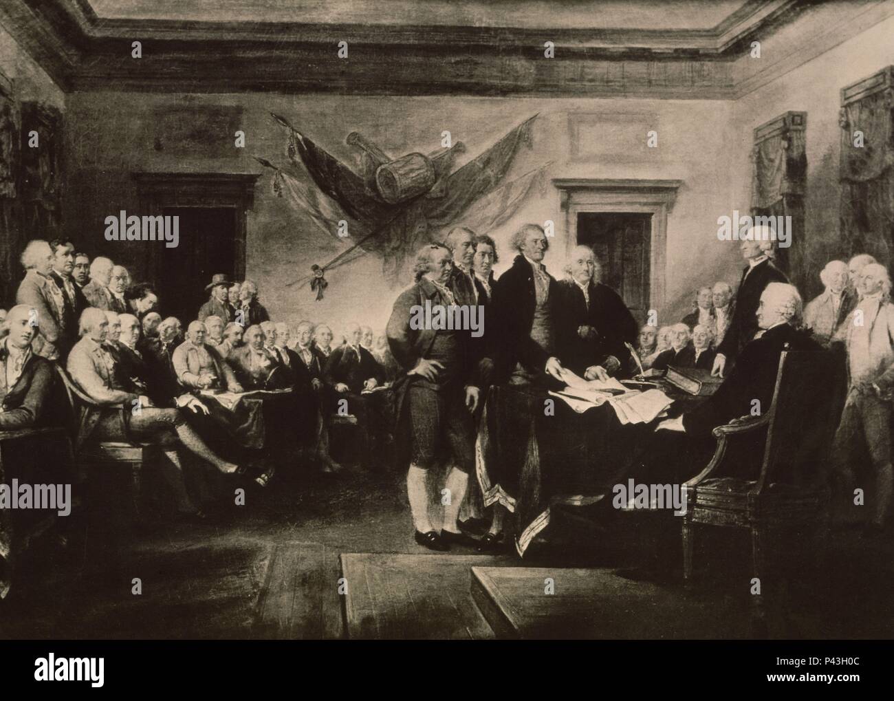 Signing the Declaration of Independence, 4th July 1776 - 1819. Author: John Trumbull (1756-1843). Location: CAPITOLIO, WASHINGTON D. C. Also known as: FIRMA DEL ACTA DE INDEPENDENCIA DE ESTADOS UNIDOS EL 4 JULIO 1776. Stock Photo