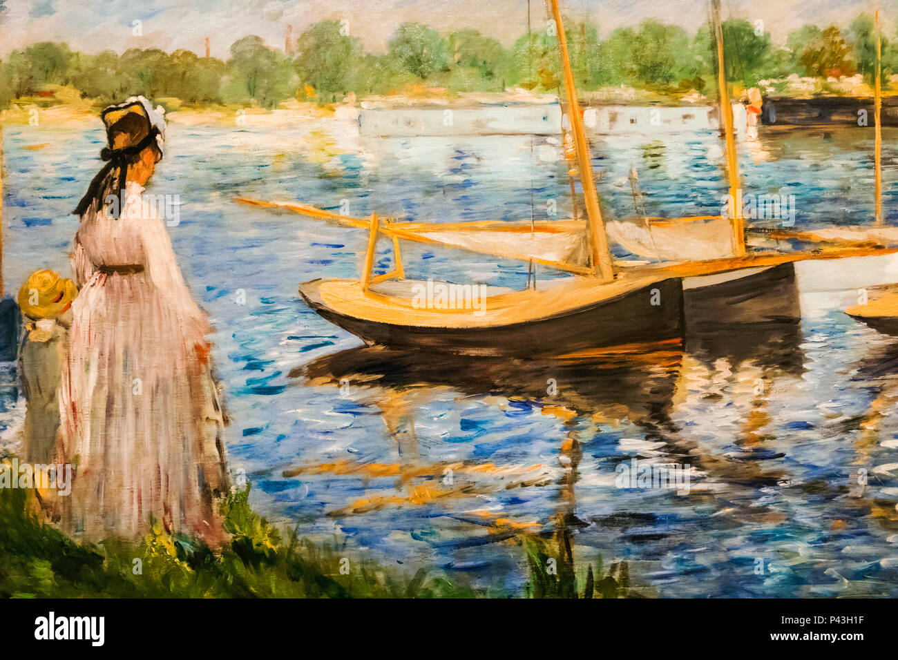 Painting titled "Banks Of The Seine at Argenteuil" by Edouard Manet dated 1874 Stock Photo