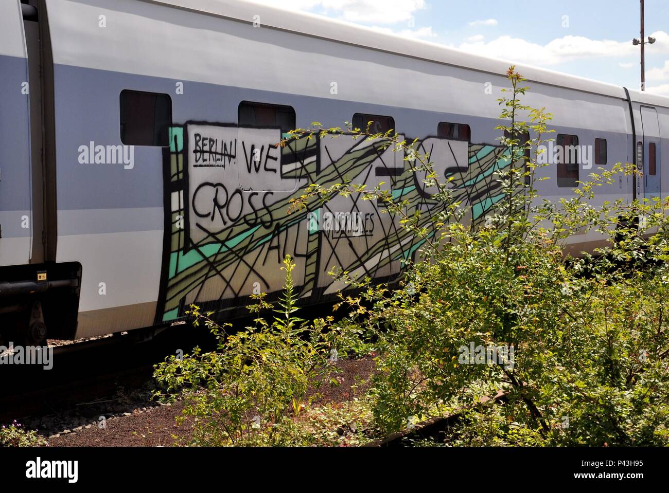 Graffiti on Talgo train on 22.07.2012 in Hamm - Germany. | usage worldwide Stock Photo